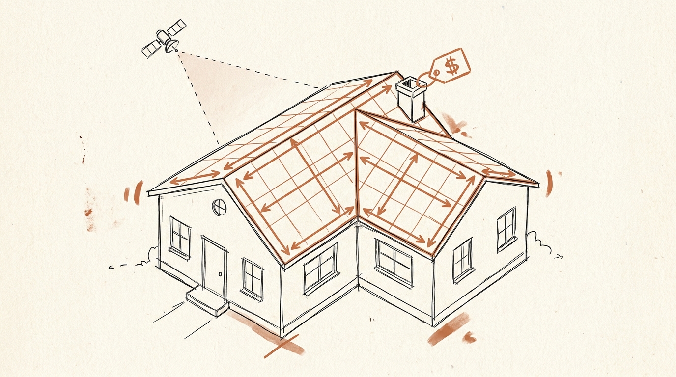 A roof traced and measured from above
