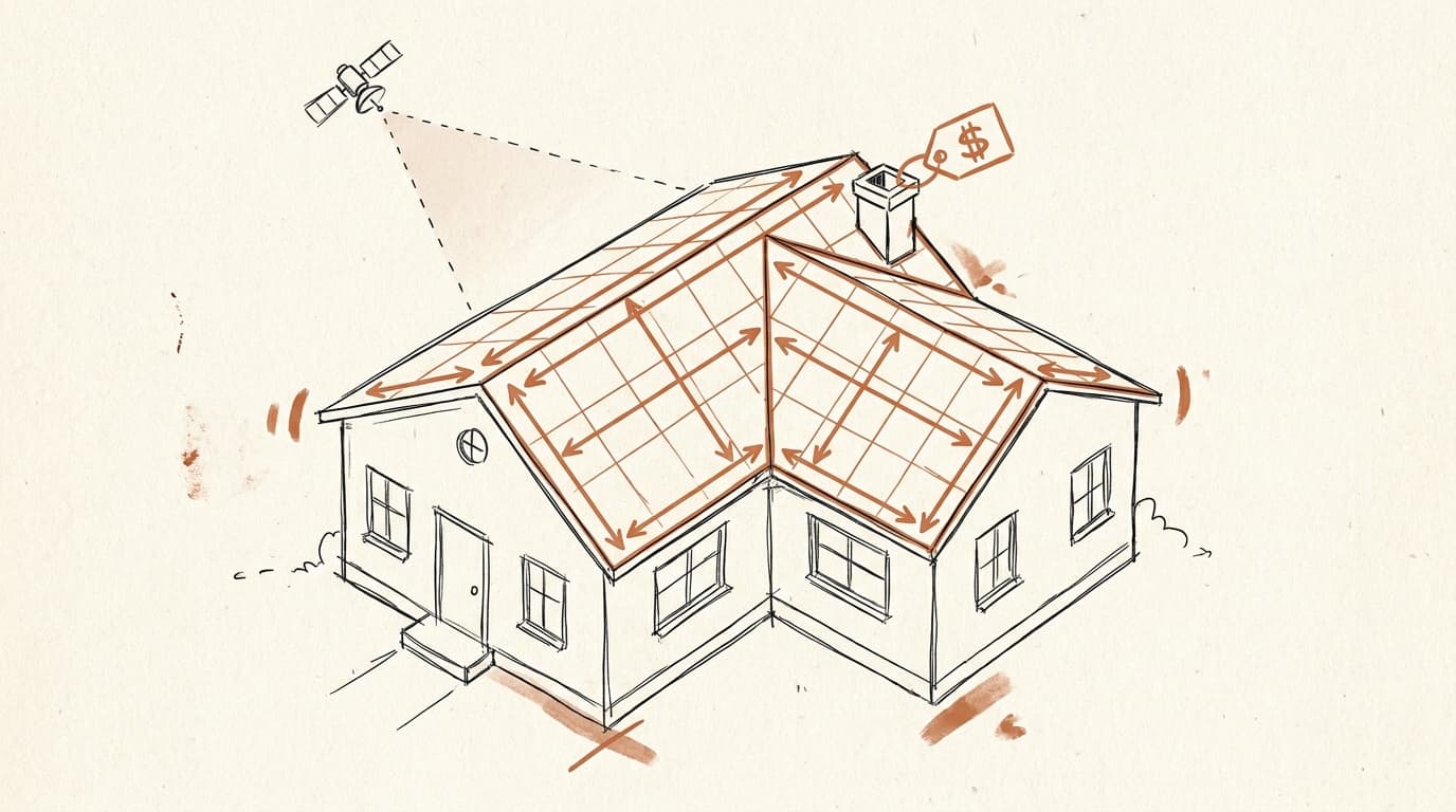 A roof traced and measured from above