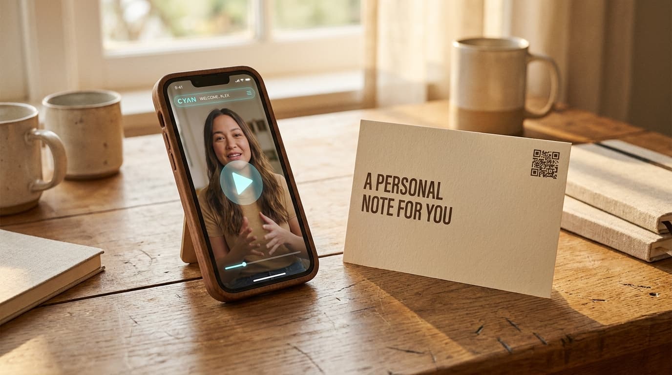 A personalized video postcard playing on a phone for a single homeowner